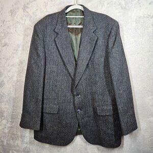Towncraft Mens 44R Shetland Wool Blazer Charcoal Grey Career Formal Herring Bone